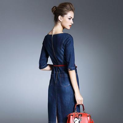 ĐẦM JEAN CỔ TRÒN TAY LỠ THÊU ÉN - NJ919
